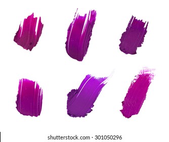 Isolated Purple Lipstick Samples Set