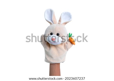 Isolated rabbit sock puppet on white background