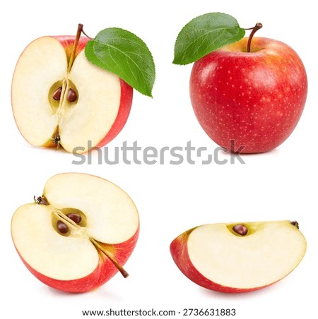 Isolated red apple with leaf. Apple on white background with clipping path. As design element.