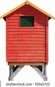 Isolated Red Green And Yellow Beach Hut