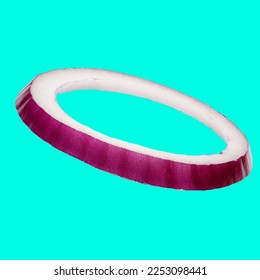 Isolated red onion ring on the background. A cosmic symbol. Modern food concept. Place for text. . Full depth of field. - Shutterstock ID 2253098441