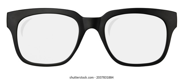 Isolated Retro Black Thick Framed Glasses On A White Background