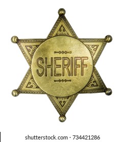 Isolated Retro Vintage Brass Sheriff Star Badge On A White Background