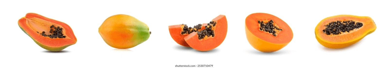 isolated ripe papaya fruit, ripe 
papaya fruit bulk asset, white background.