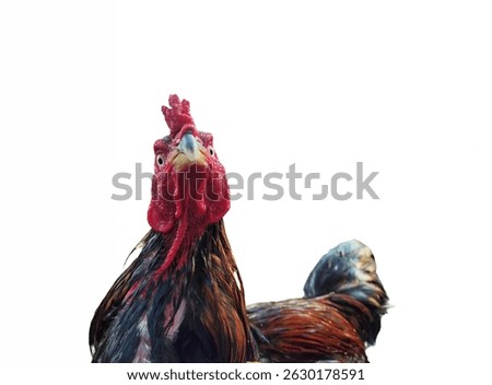 Isolated rooster facing forward on white background – perfect for packaging, farm product labels, and advertising design.