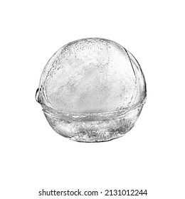 Isolated Round Ice Cube Out Of Real Ice As A Studio Shot With A White Background