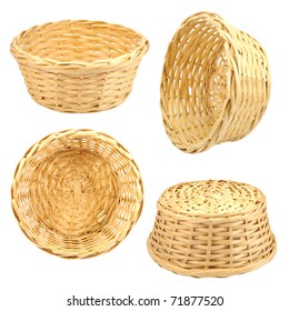 Isolated Round Woven Straw Basket