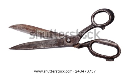 Isolated, rusty big old steel scissors