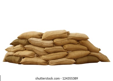 Isolated sandbags for flood defense or military use - Shutterstock ID 124355389