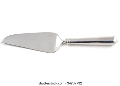 Isolated Shiny Metal Cake Cutter On A White Background