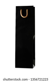 Isolated Shopper Wine Bag Total Black With Golden Handle 