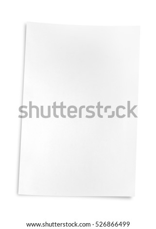 Isolated shot of blank paper on white background and shadow with clipping path