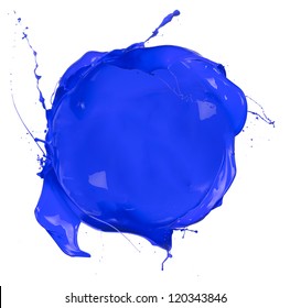  Isolated Shot Of Blue Paint Blob On White Background