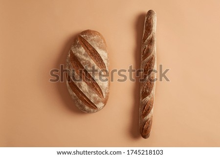 Similar – Image, Stock Photo loaf of bread and crunchy apples on a wooden bench