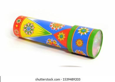 An Isolated Shot Of A Kids Kaleidoscope Toy Used For Making Abstract Views When Looking In The Viewfinder.