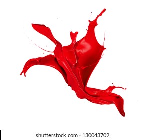  Isolated shot of red paint splash on white background