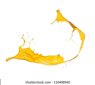 Isolated shot of yellow paint splash on white background
