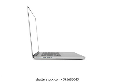 Isolated Side View Of Laptop On White Background