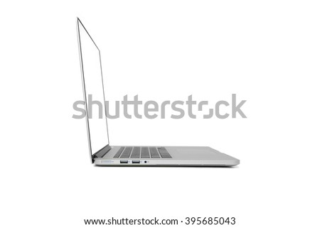 isolated side view of laptop on white background