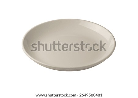 Isolated side view of a simple beige ceramic plate on white background. Ideal for food presentation, kitchen themes, or restaurant menu designs.