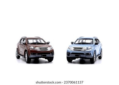 isolated simple blue and brown suv cars front view on white background that easily removable. - Shutterstock ID 2370061137