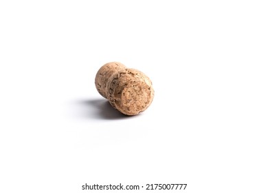 Isolated Single Cork On White Background, Sparkling Wine Corks Of Prosecco Of Valdobbiadene. 