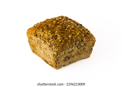 Isolated Single Loaf Of Whole Wheat Bread With Oats, Flaxseed, And Sunflower Seeds. Dieting Concept. White Background Studio Shot. High Quality Photo