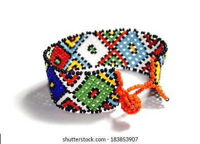 Isolated Single Traditional Brigh Beadwork Zulu Bracelet