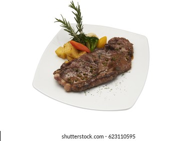 Isolated Of Sirloin Steak With Barbecue Sauce.