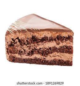 Isolated Slice Of Chocolate Cake On The White Background