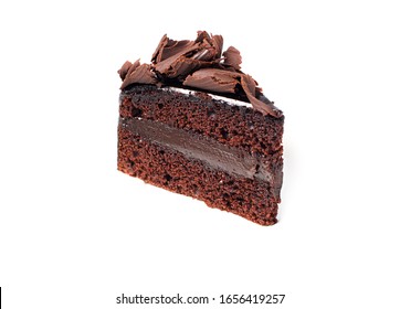 Isolated Slice Of Chocolate Cake, White Background With Clipping Path.