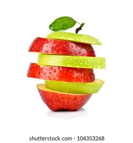 Isolated Sliced Red And Green Apple