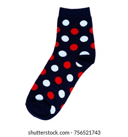 Isolated Sock Dark Blue Color With Dotted On White Background.