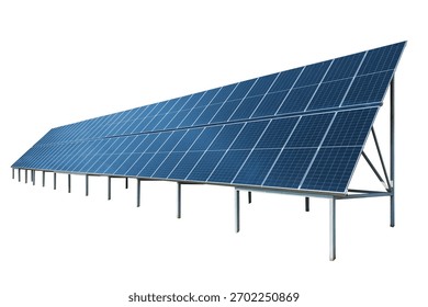 Isolated solar panel array on white background. Photovoltaic cells generate clean, renewable energy, symbolizing sustainable power, eco-friendly technology, and green future solutions.