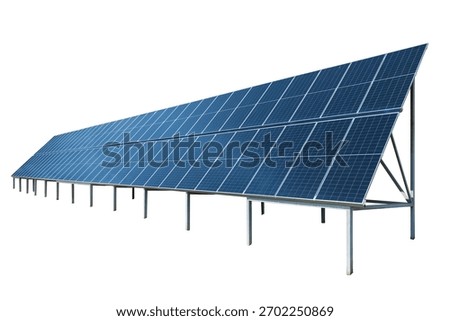 Isolated solar panel array on white background. Photovoltaic cells generate clean, renewable energy, symbolizing sustainable power, eco-friendly technology, and green future solutions.