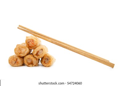 Isolated Spring Roll With Chopsticks