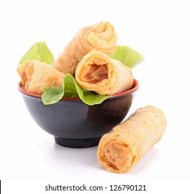 Isolated Spring Roll And Lettuce