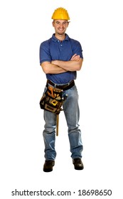 Isolated Standing Young Worker On White Background