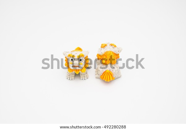 Isolated Statue Chinese Lion Usually Placed Stock Photo