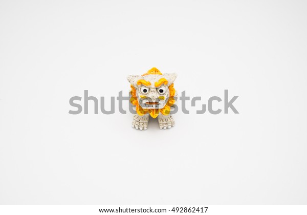 Isolated Statue Chinese Lion Usually Placed Stock Photo