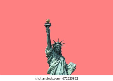 isolated Statue of Liberty on pink background New York City USA