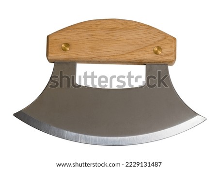 Isolated steel Alaska Ulu cutting knife against a white background