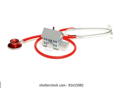 An isolated stethoscope and house represent home nursing or other concepts. - Powered by Shutterstock