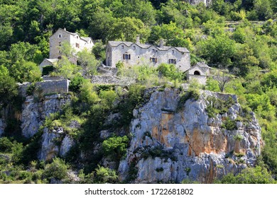 Isolated Stone Houses On The Top Of The Mountains And Surrounded By Lozère Forest In France.