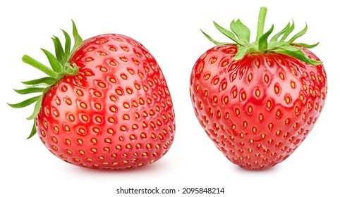 Isolated strawberry collection. Strawberry half with leaves isolated clipping path. Strawberry macro studio photo. - Shutterstock ID 2095848214