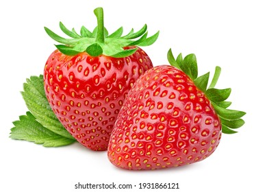 Isolated strawberry with leaf. Whole strawberry fruits and half strawberry on white background with clipping path. High End Retouching - Shutterstock ID 1931866121