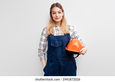 Isolated Studio Portrait Of Pleasant Student Future Engineer Manager Of Real Estate Isolated On White