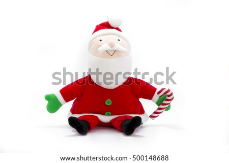 isolated stuffed santa cross, santa claus doll