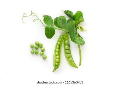 Isolated sweet green peas. Top view. White background.  - Shutterstock ID 1165360783