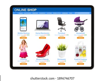 Isolated tablet with sample online store website on screen